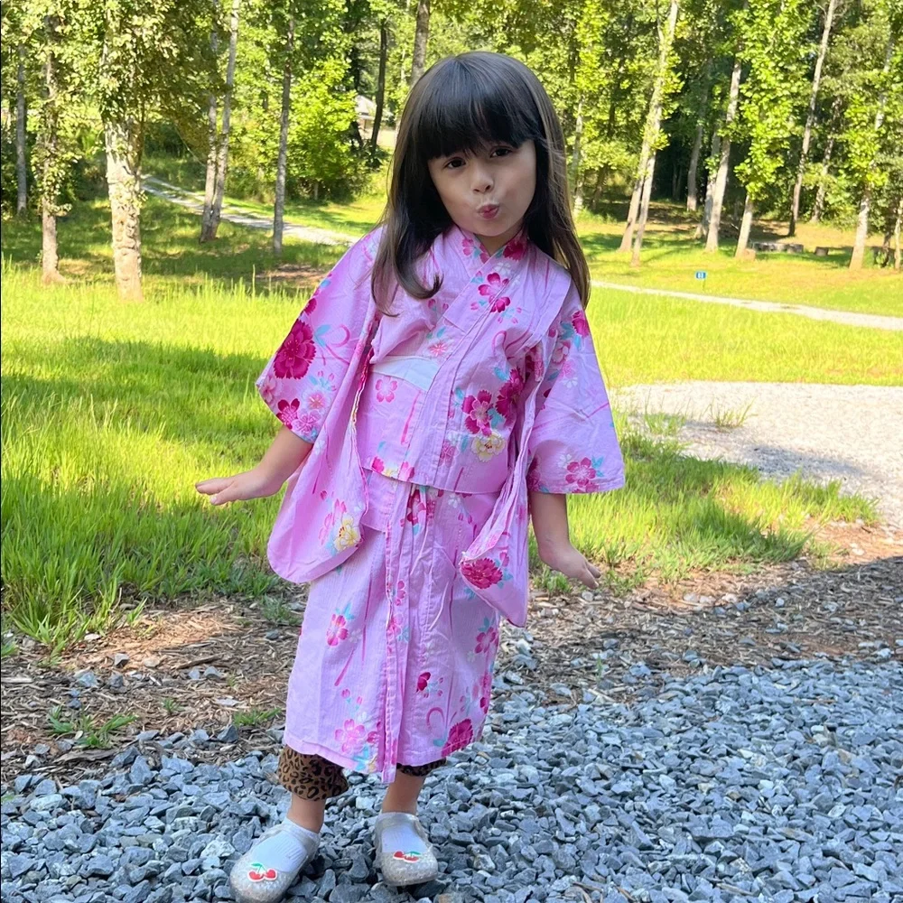 Girls' Pink Floral Kimono Dress - size 4T